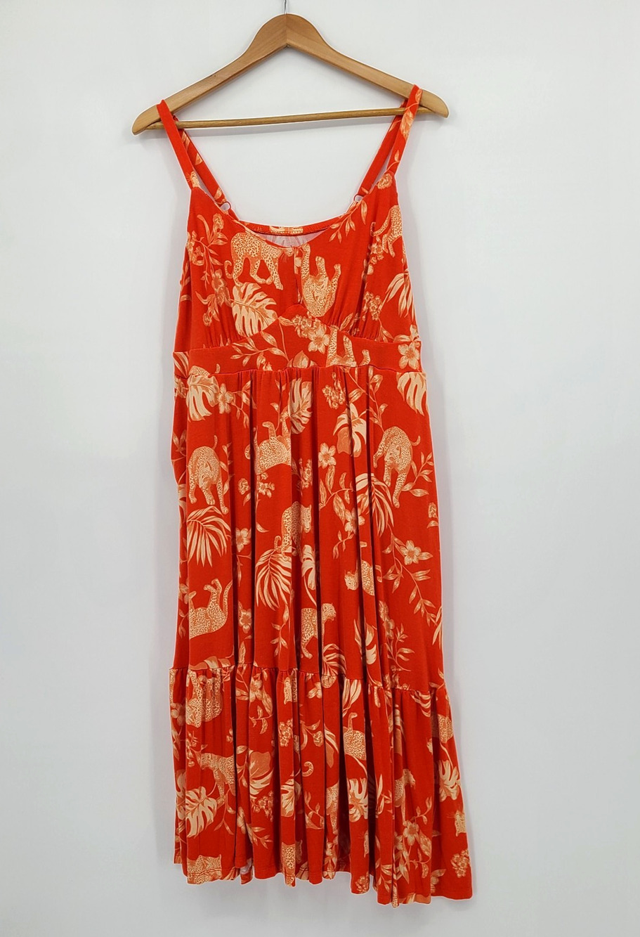 Torrid Roaming Leopards Tiered Midi Soft Dress Safari Boho Tropic Resort Size 1X